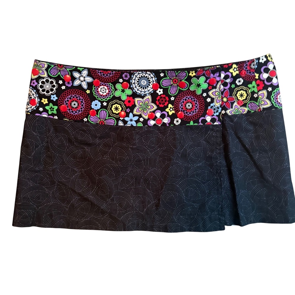 Sweet Spot‎ Skirt Black Reversible Adjustable Size Floral Print Mini Skirt Mod